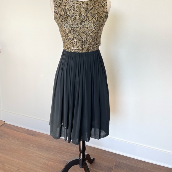 Vintage Gold And Black Brocade And Chiffon Midi Cocktail Dress - Picture 3 of 10